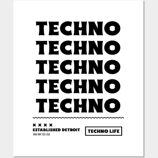 TECHNO  - x5 (black) Posters and Art